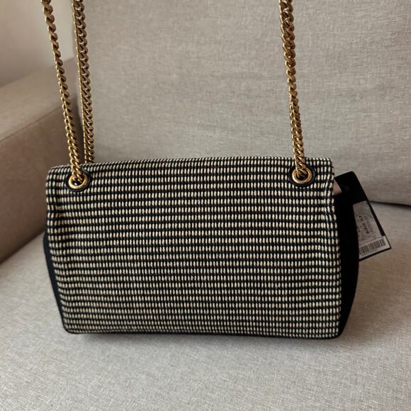 Saint Laurent Rive Gauche Black Beige Logo Shoulder Bag NEW YSL Woven Crossbody - Picture 5 of 9